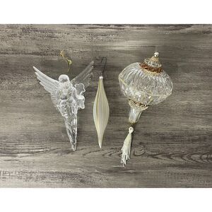 Set of 4 Clear Acrylic Christmas Ornaments Angel Finial Bulb Vintage 1989